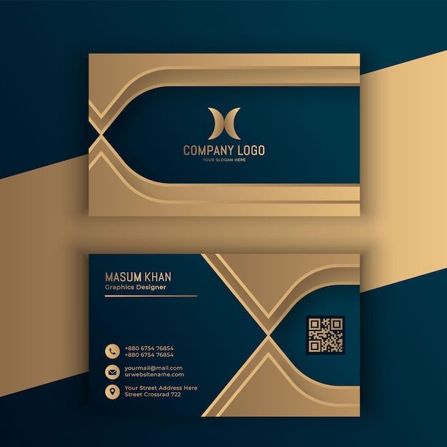 Gradient golden luxury horizontal business card template _ Free Vector